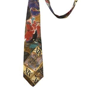 SASCH Firenze Italy Abstract Tarot Print Silk Neck Tie Colorful Vintage